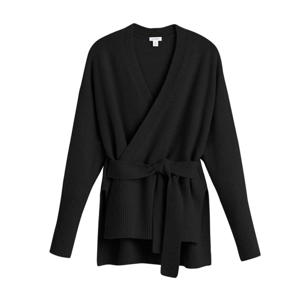 Cuyana Recycled Cashmere Soft Wrap Sweater in Black